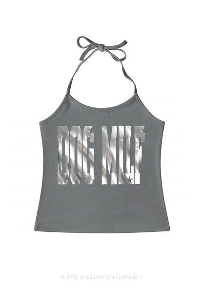 Dog Mxxf Silver Foil Printed Y2K Halter Neck Cami Cherrykitten
