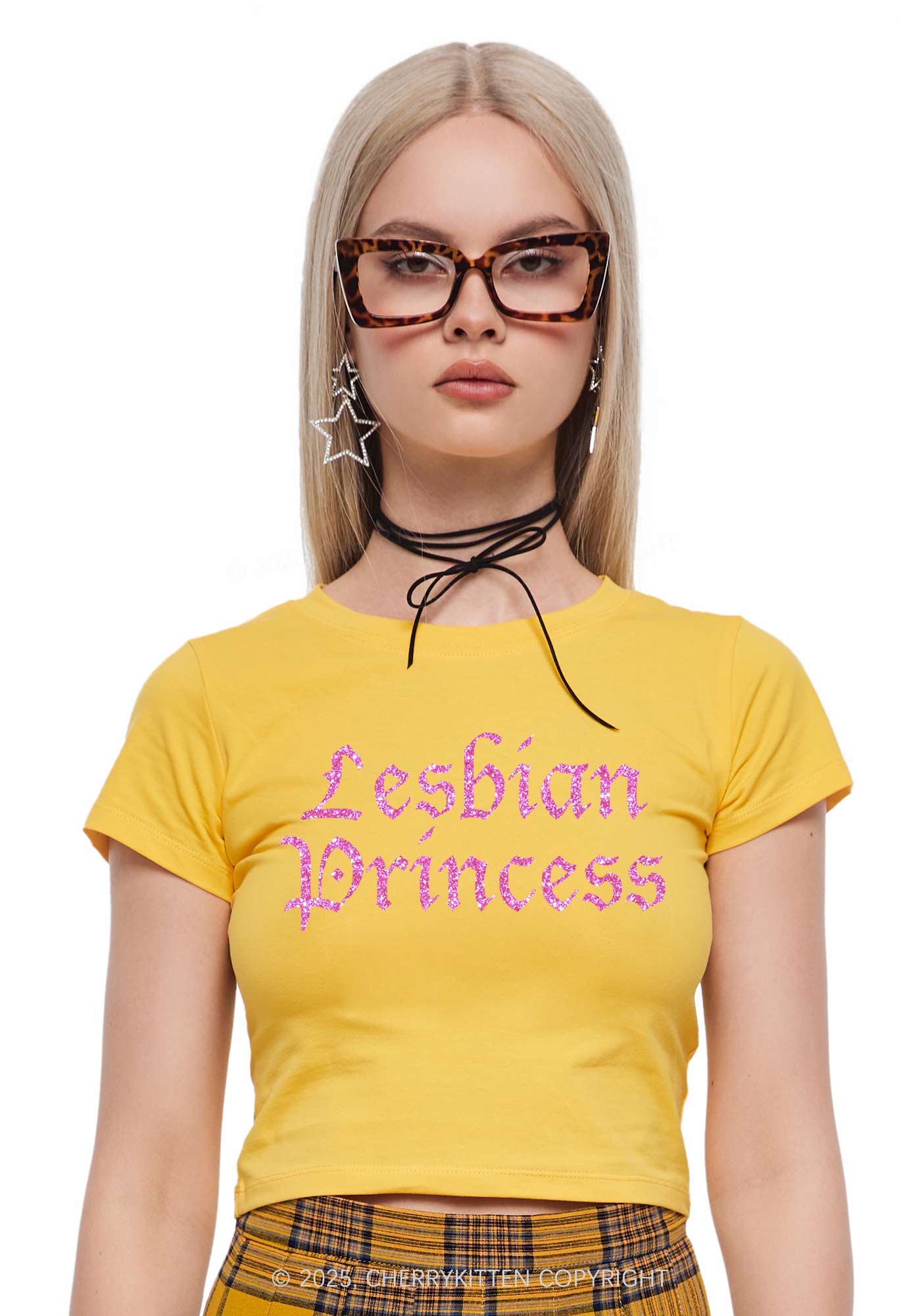 Glitter Lesbian Princess Y2K Baby Tee Cherrykitten
