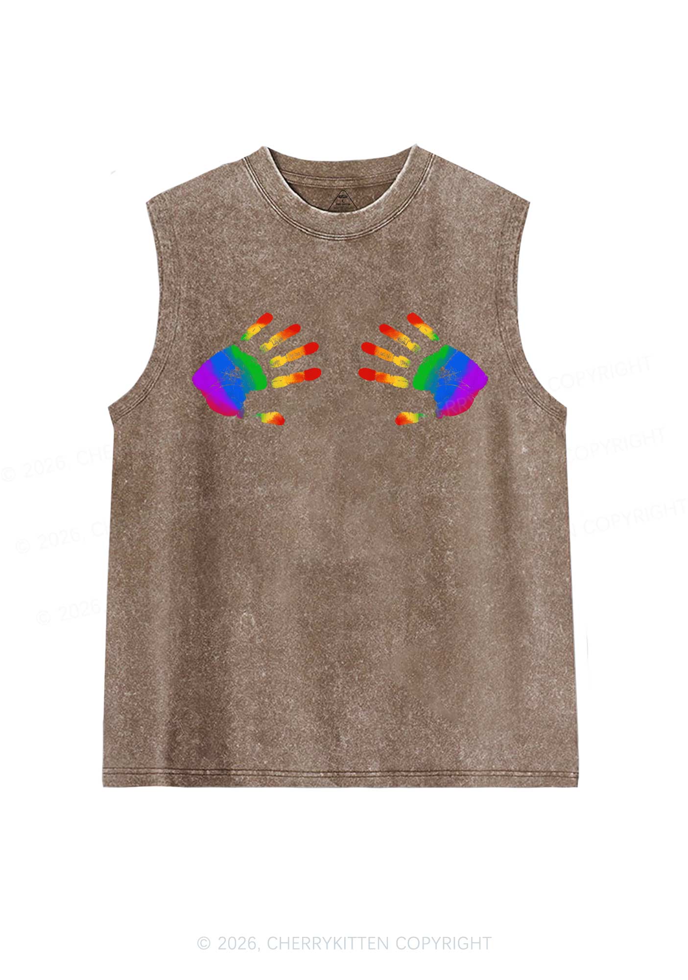 Rainbow Handprint Pride Y2K Washed Muscle Tank Cherrykitten