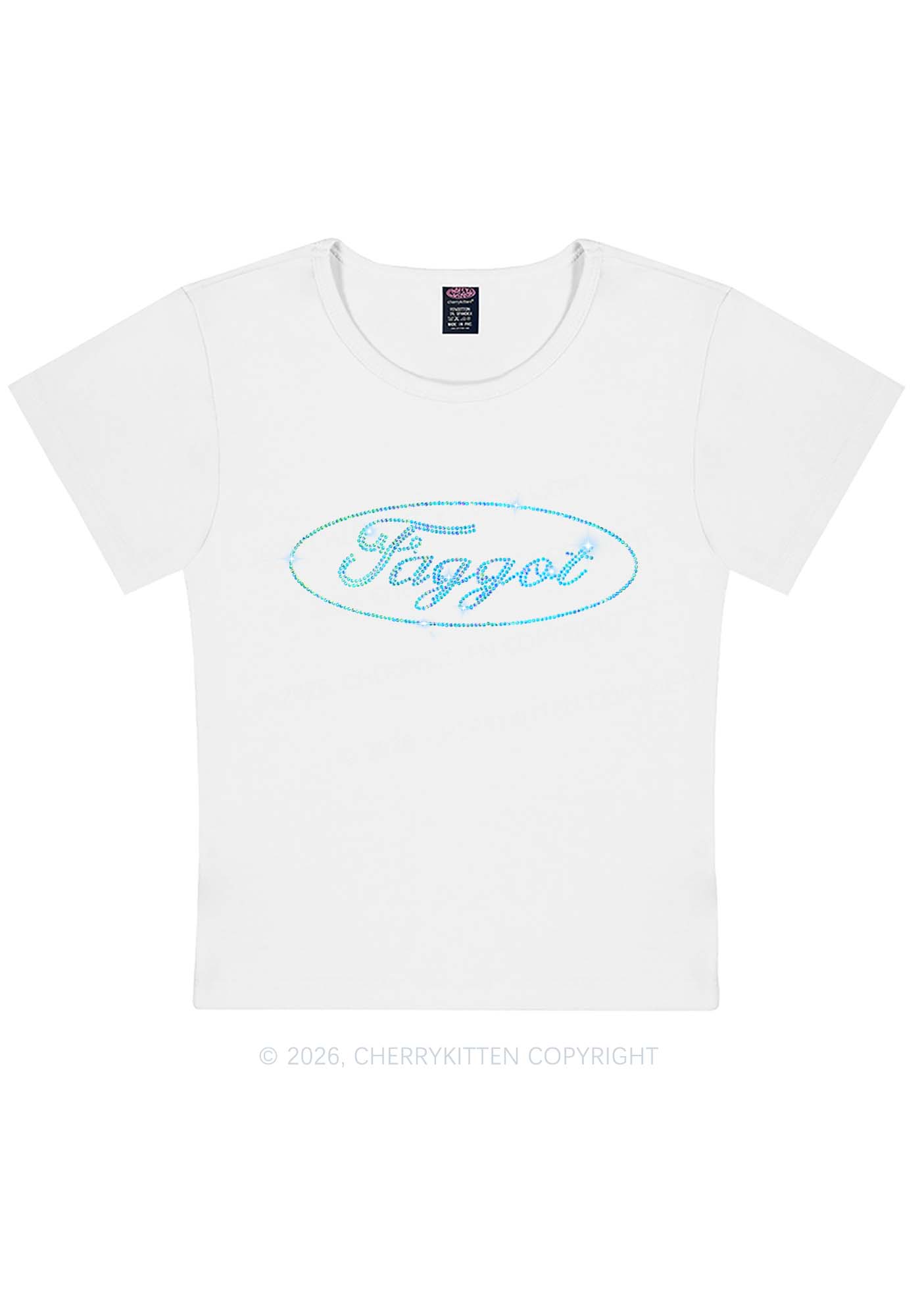 Rhinestone Oval Faggot Pride Y2K Baby Tee Cherrykitten