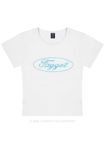 Rhinestone Oval Faggot Pride Y2K Baby Tee Cherrykitten