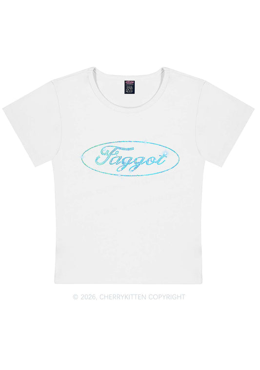 Rhinestone Oval Faggot Pride Y2K Baby Tee Cherrykitten