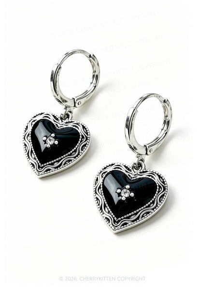 Black Heart Y2K Earrings Cherrykitten