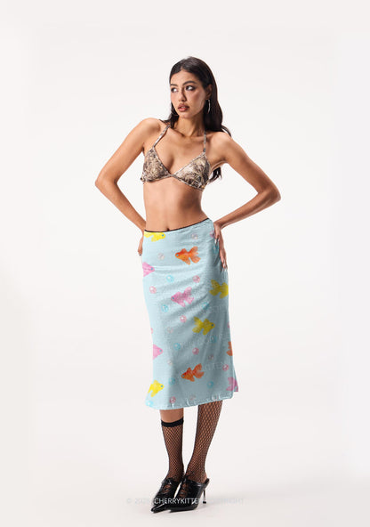 Candy Goldfish Bubble Y2K Print Midi Skirt Cherrykitten