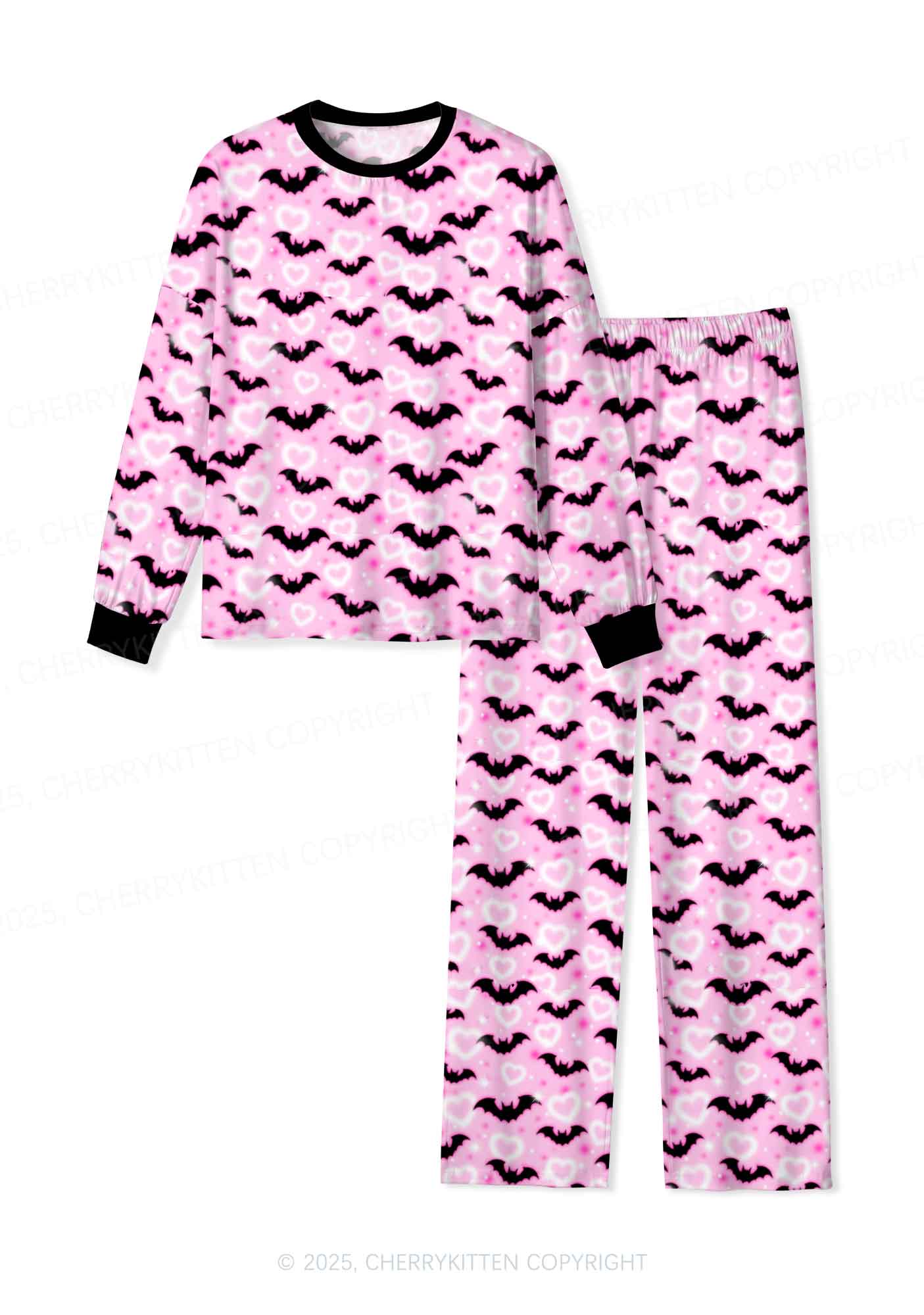 Bat Princess Valentine's Day Y2K Print Long Sleeve Pajama Set Cherrykitten