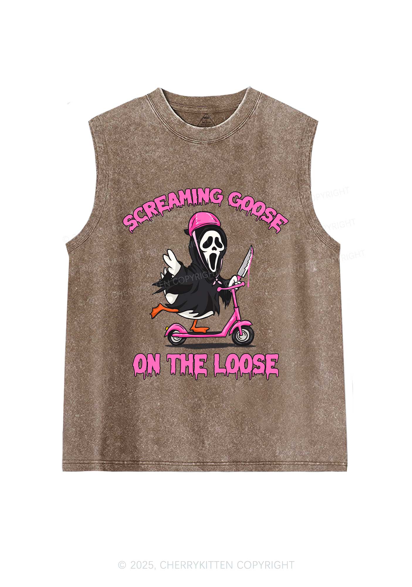 Halloween Screaming Goose On Loose Y2K Washed Muscle Tank Cherrykitten