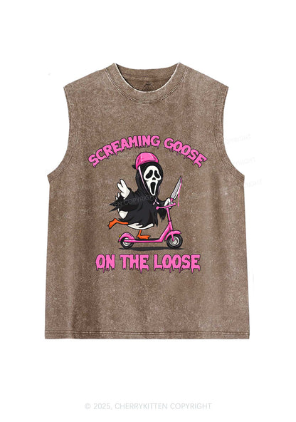 Halloween Screaming Goose On Loose Y2K Washed Muscle Tank Cherrykitten