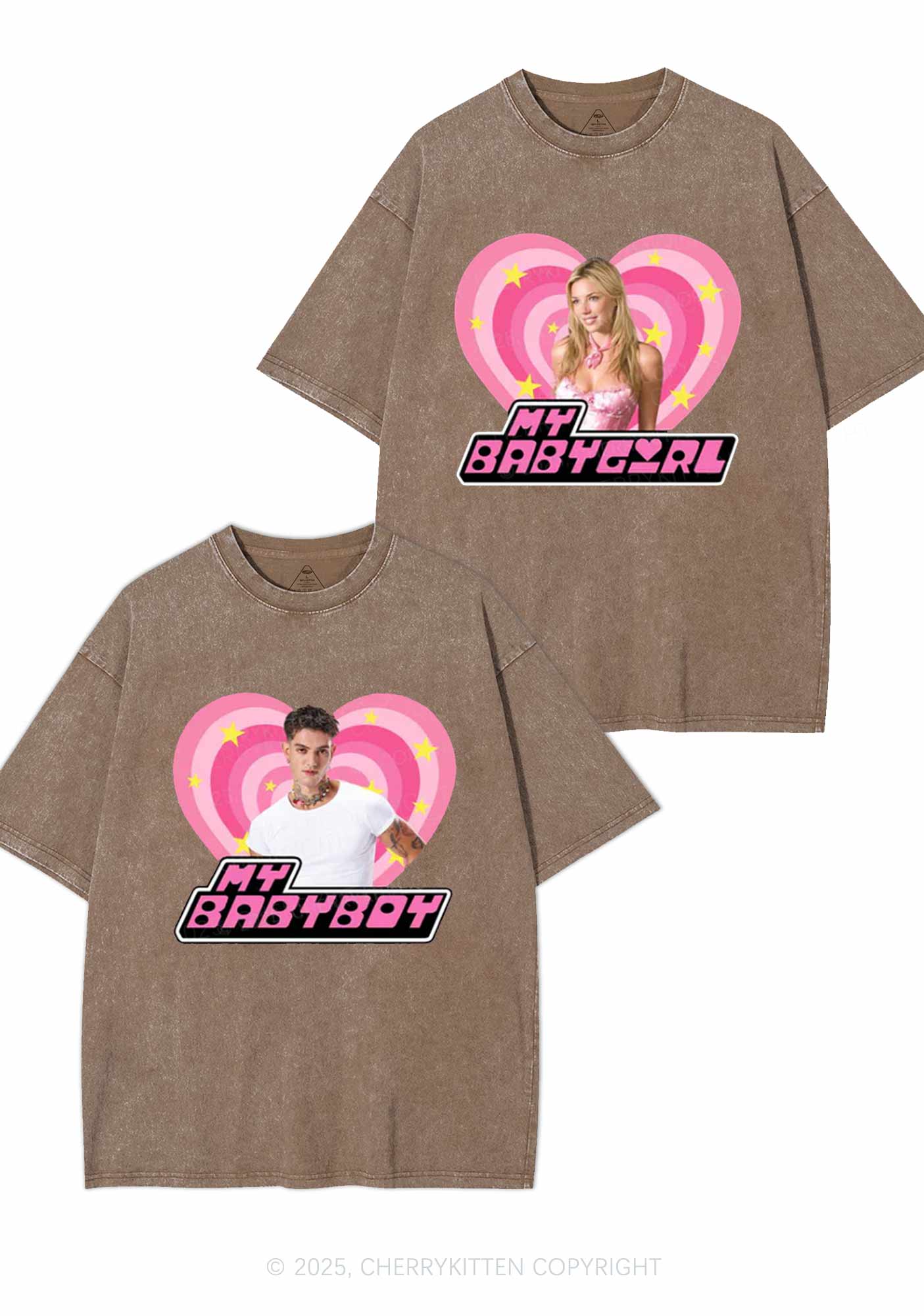 Custom Photo My Baby Y2K Valentine's Day Washed Tee Cherrykitten