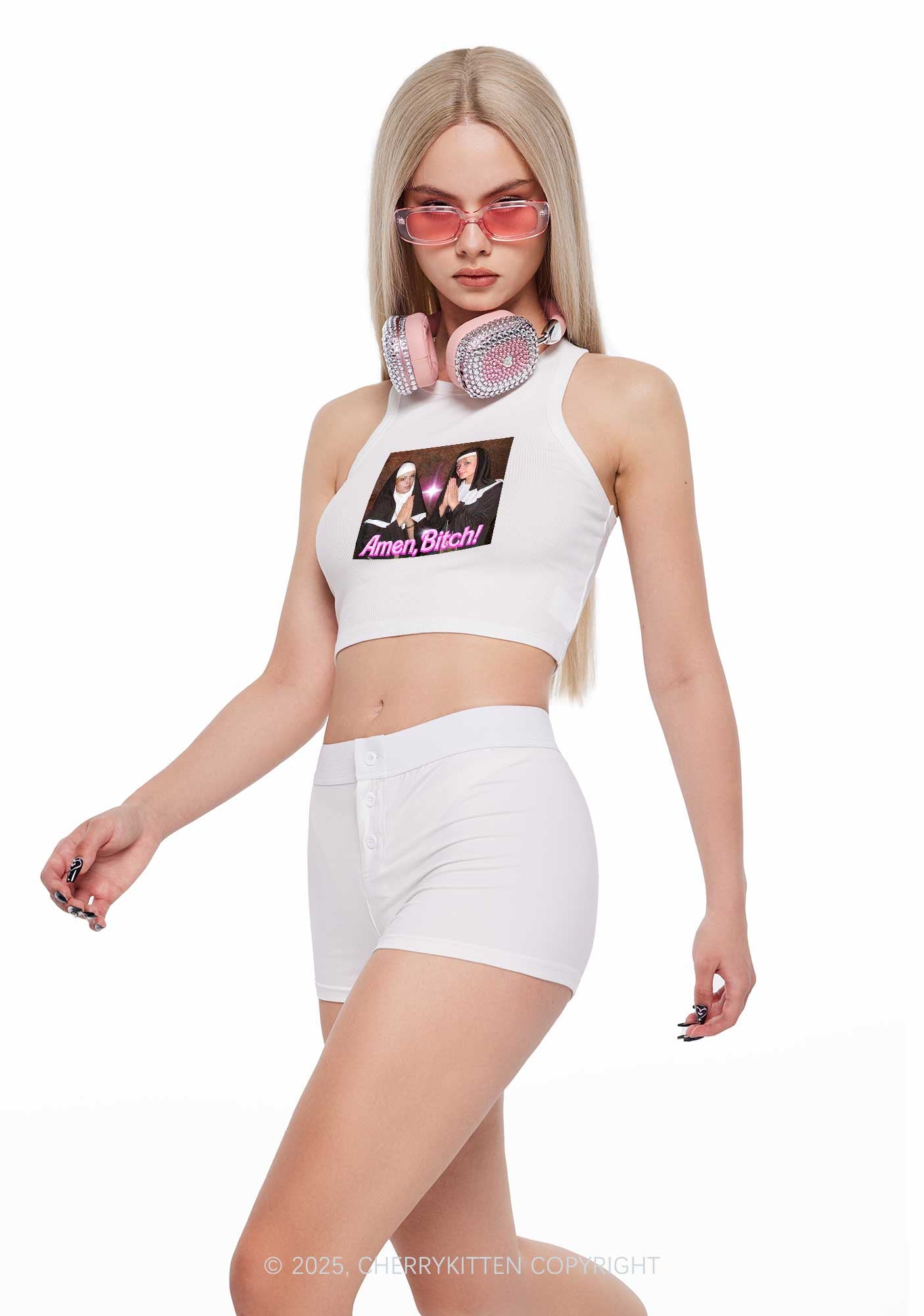 Custom Amen Bxtch Y2K Crop Tank Top Cherrykitten