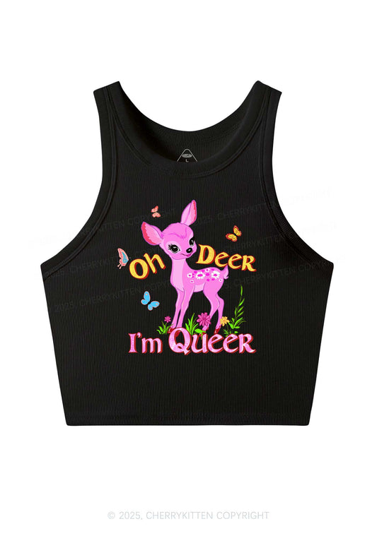 Oh Deer Im Queer Pride Y2K Crop Tank Top Cherrykitten