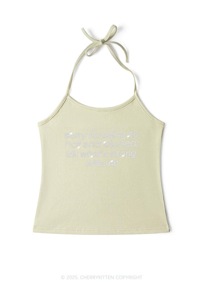 Rhinestone Sorry For Being Hot And Stoned Y2K Halter Neck Cami Cherrykitten