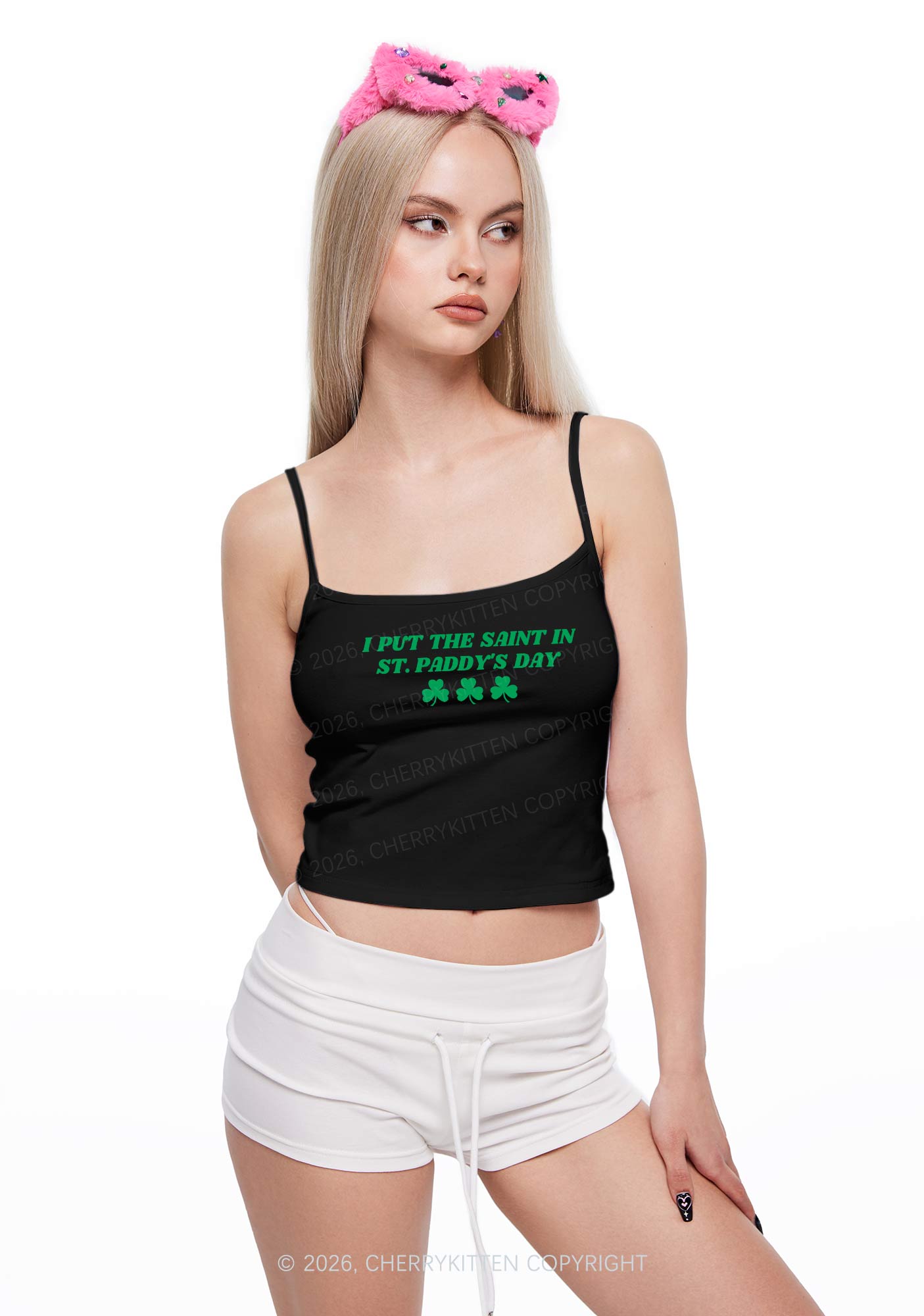 I Put The Saint In St Patricks Y2K Spaghetti Strap Cami Cherrykitten