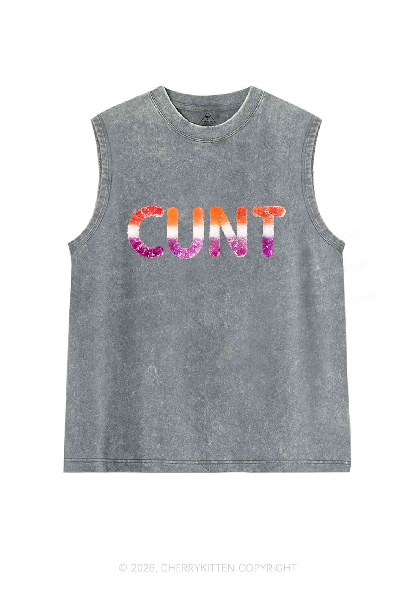 Lesbian Candy Cxxt Pride Y2K Washed Muscle Tank Cherrykitten