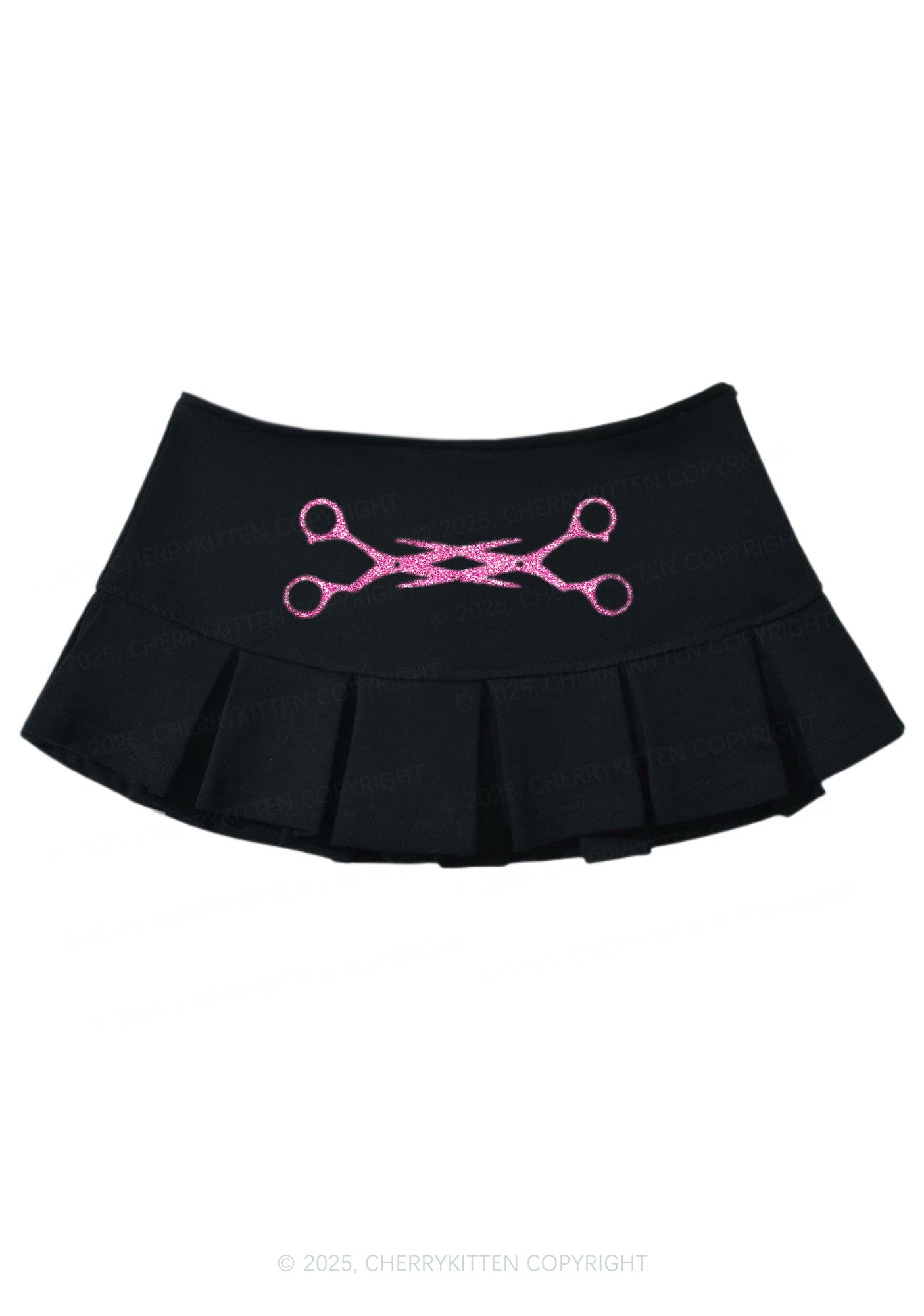 Glitter Pink Scissor Pride Y2K Mini Pleated Skirts Cherrykitten