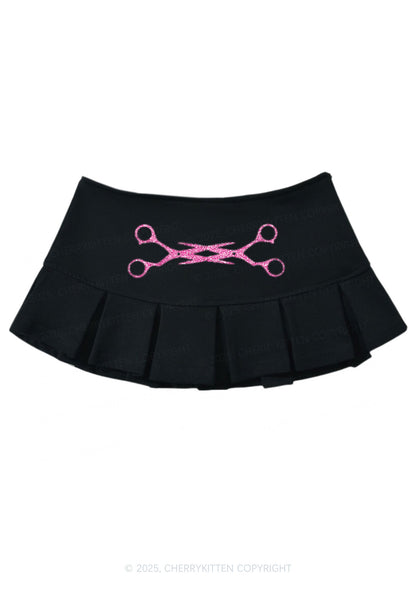 Glitter Pink Scissor Pride Y2K Mini Pleated Skirts Cherrykitten