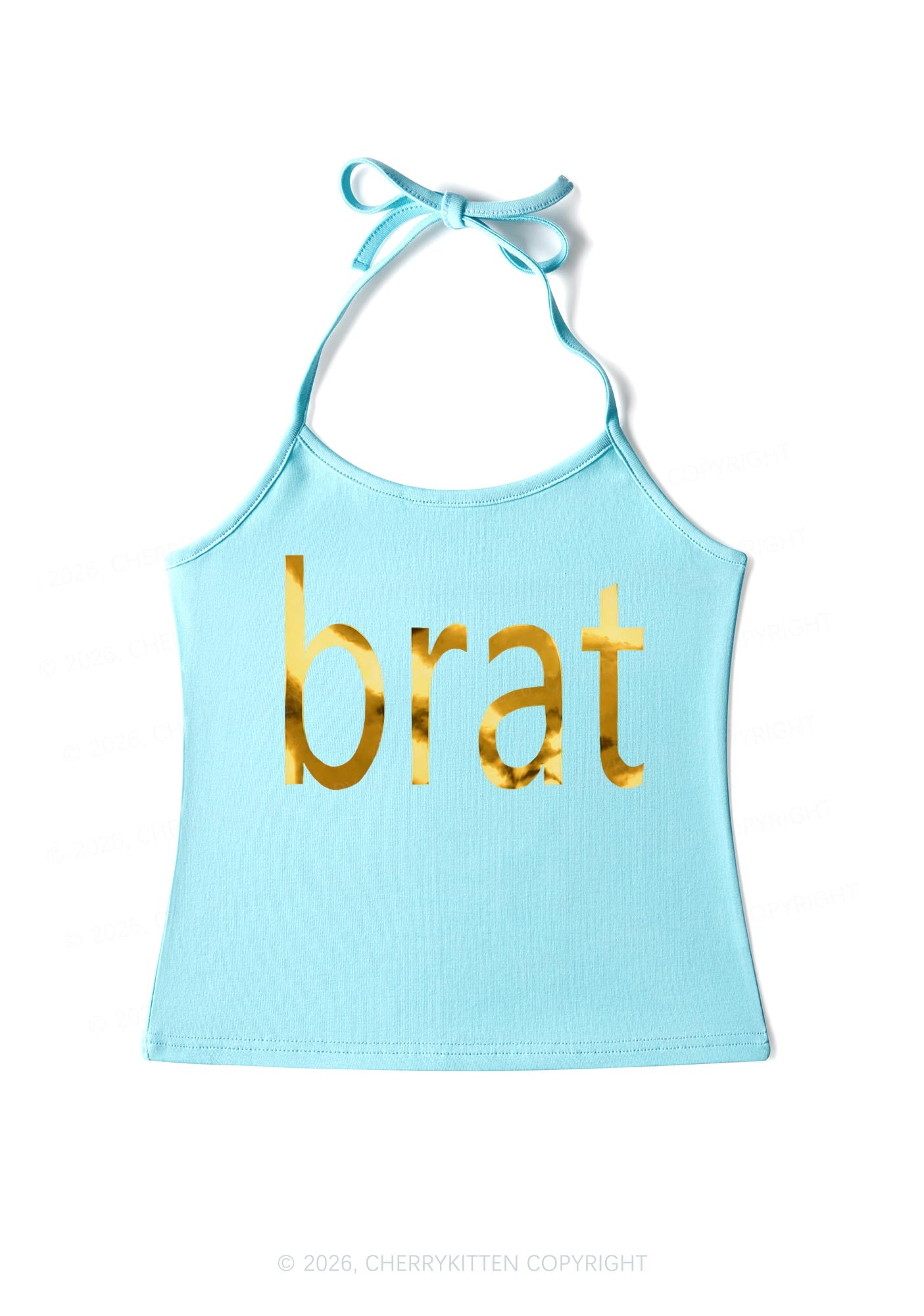 Brat Silver Foil Printed Y2K Halter Neck Cami Cherrykitten