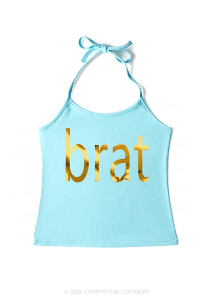 Brat Silver Foil Printed Y2K Halter Neck Cami Cherrykitten