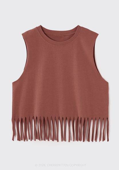 Plain Y2K Fringe Tank Top Cherrykitten