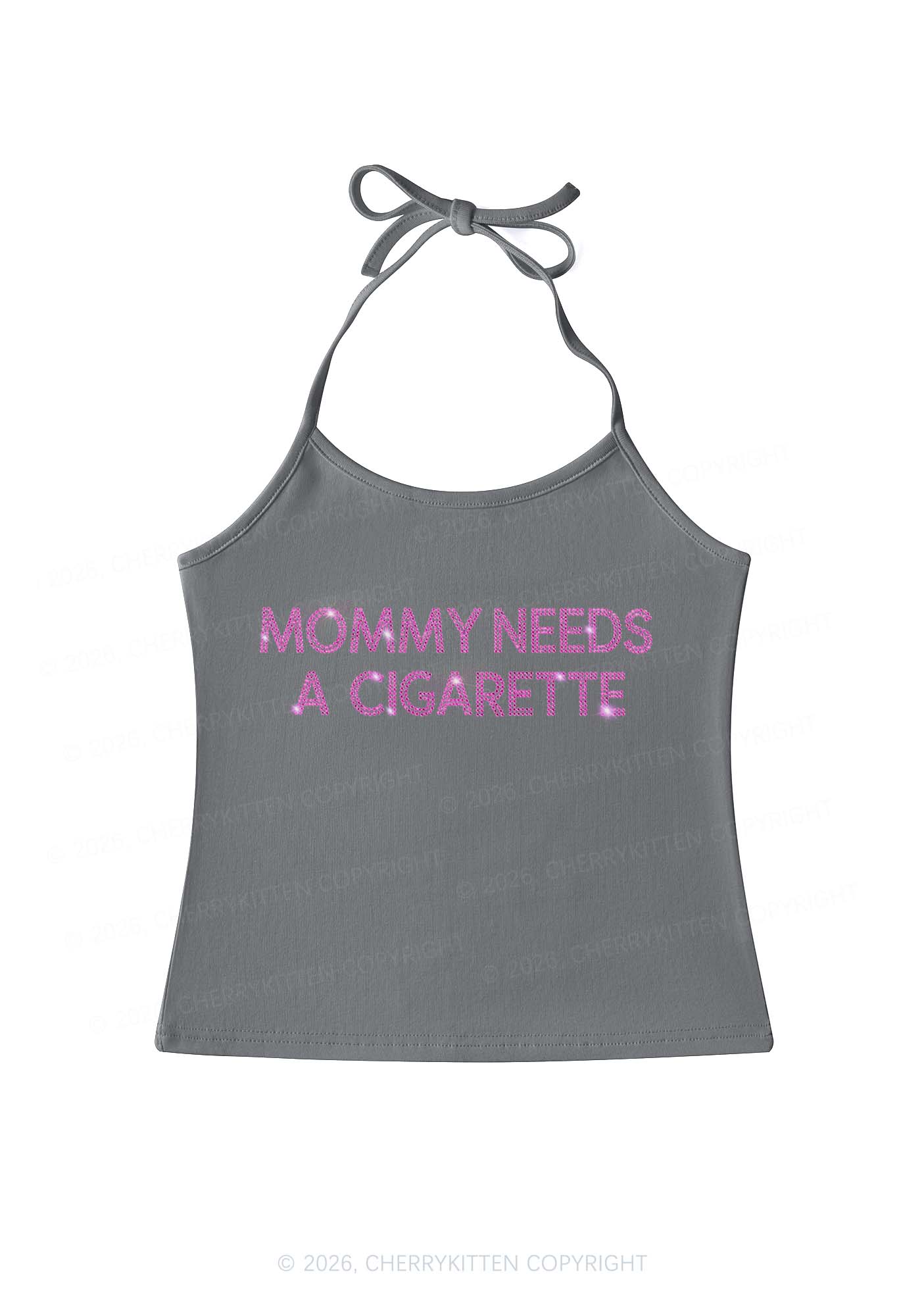 Rhinestone Mommy Needs Cigarette Y2K Halter Neck Cami Cherrykitten