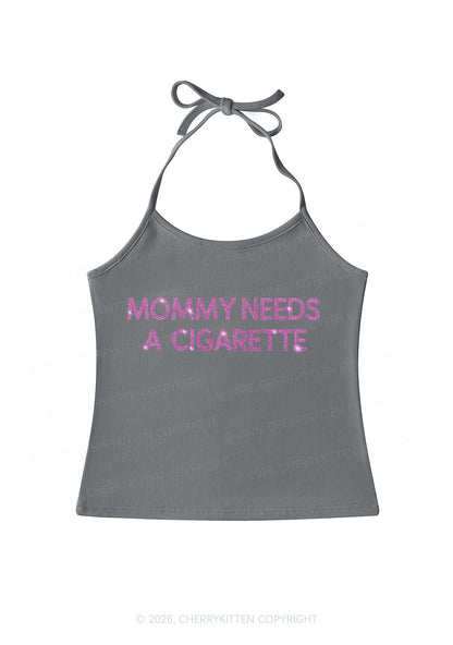 Rhinestone Mommy Needs Cigarette Y2K Halter Neck Cami Cherrykitten