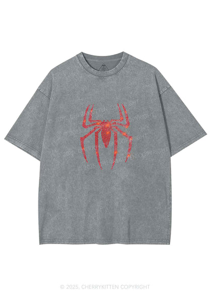 Rhinestone Red Spider Y2K Shirts Washed Tee Cherrykitten