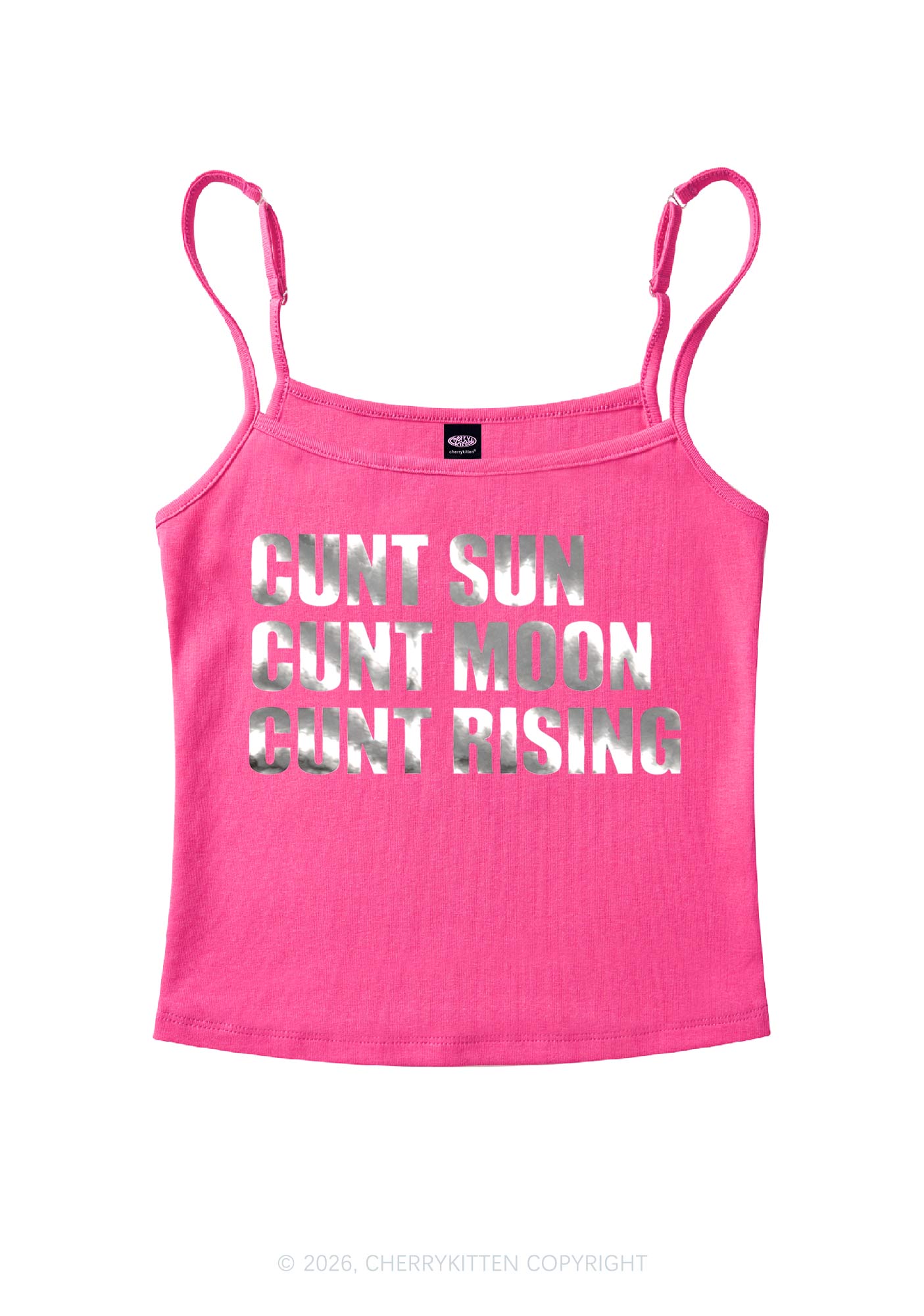Cxxt Sun Moon Rising Silver Foil Printed Y2K Spaghetti Strap Cami Cherrykitten