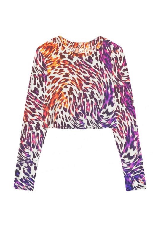 Lesbian Leopard Pride Y2K Mesh Long Sleeve Crop Top Cherrykitten