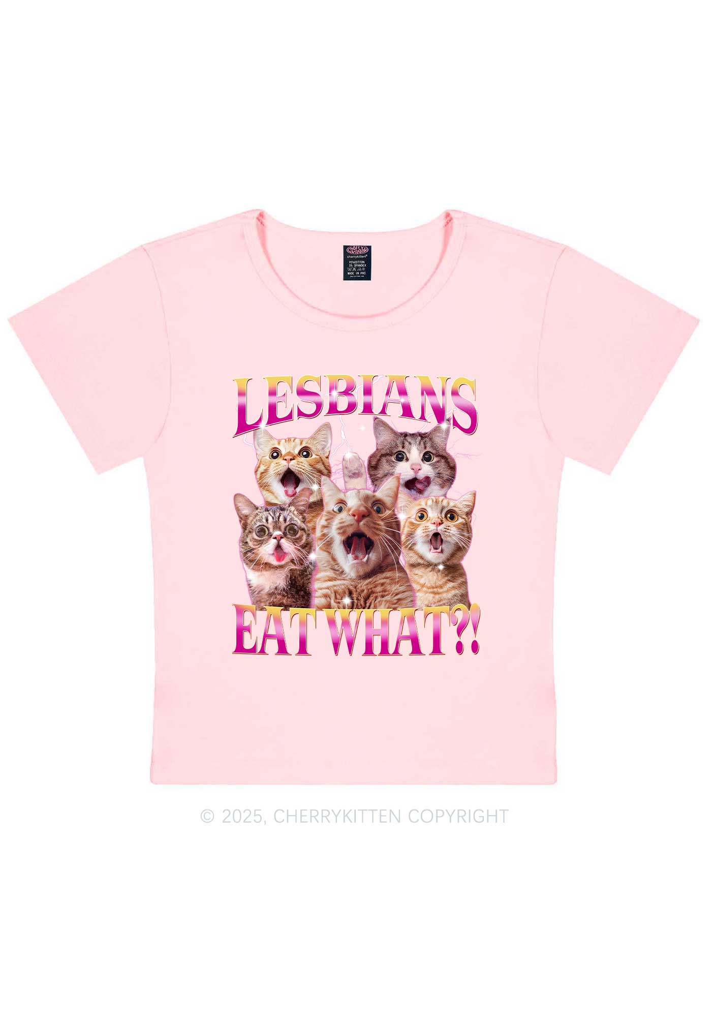 Funny Lesbian Cat Y2K Baby Tee Cherrykitten