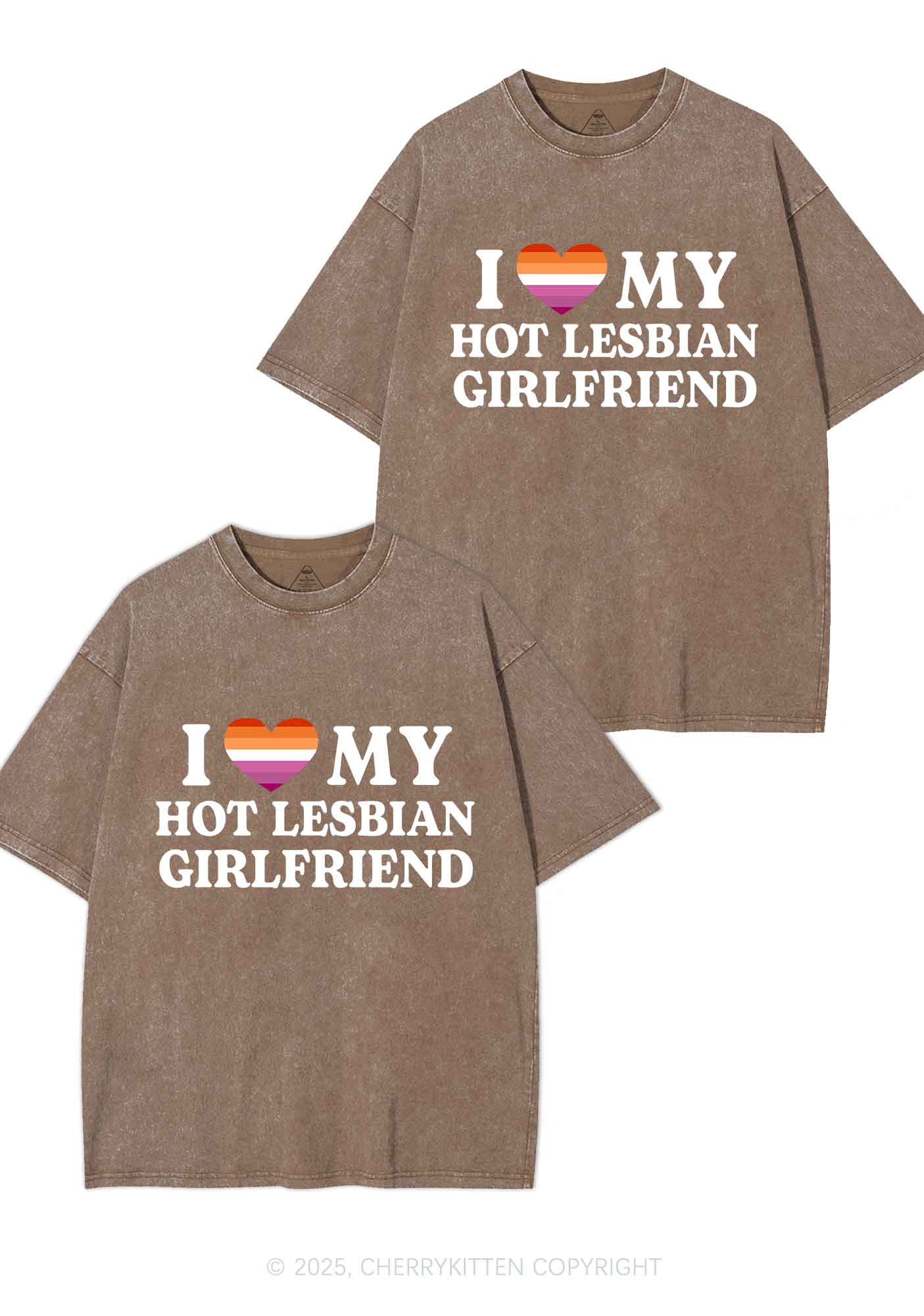Love My Hot Lesbian GF Y2K Valentine's Day Washed Tee Cherrykitten