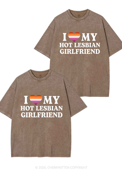 Love My Hot Lesbian GF Y2K Valentine's Day Washed Tee Cherrykitten