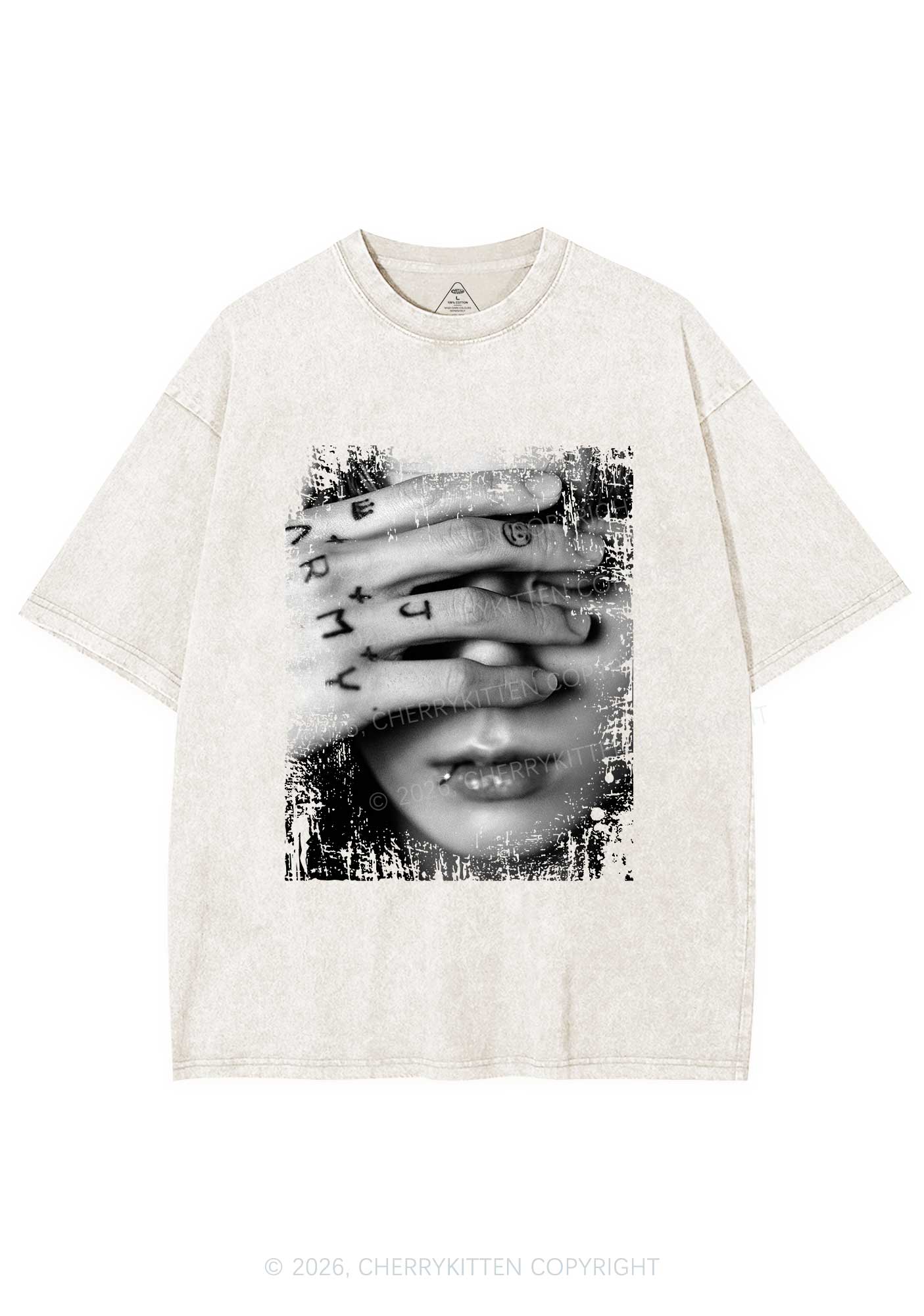 Tattoo Hand Portrait Kpop Y2K Shirts Washed Tee Cherrykitten