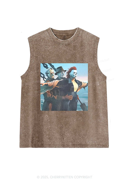 Halloween Horror Characters Y2K Washed Muscle Tank Cherrykitten