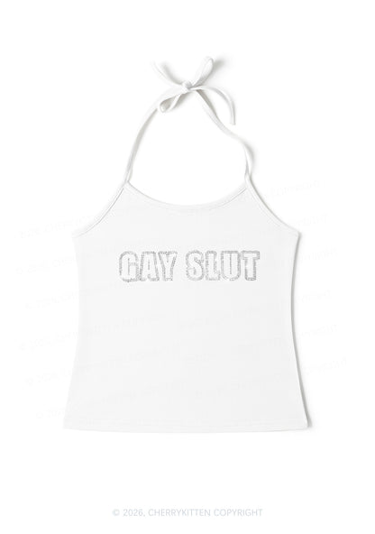 Rhinestone Gay Slxt Pride Y2K Halter Neck Cami Cherrykitten