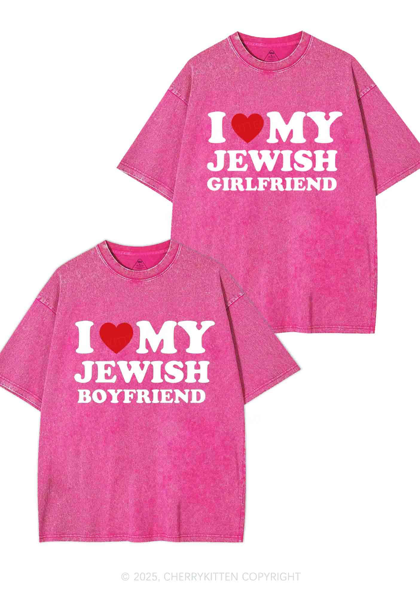Custom I Love My Jewish GF BF Y2K Valentine's Day Washed Tee Cherrykitten
