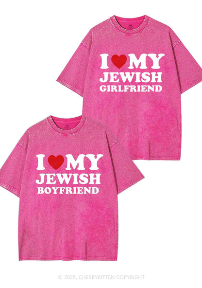 Custom I Love My Jewish GF BF Y2K Valentine's Day Washed Tee Cherrykitten