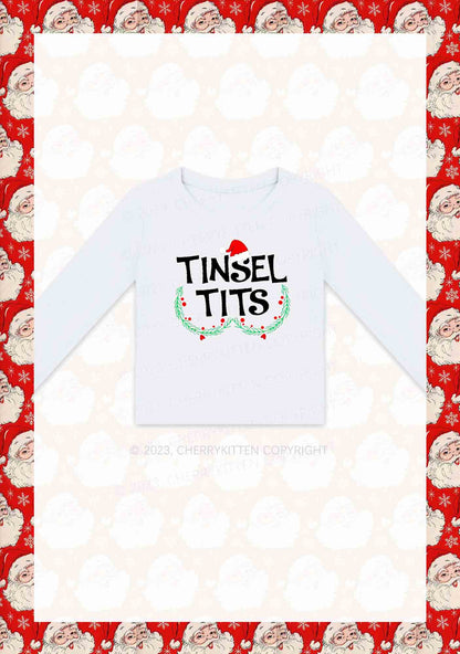 Christmas Hat Tinsel Txts Y2K Long Sleeve Crop Top Cherrykitten