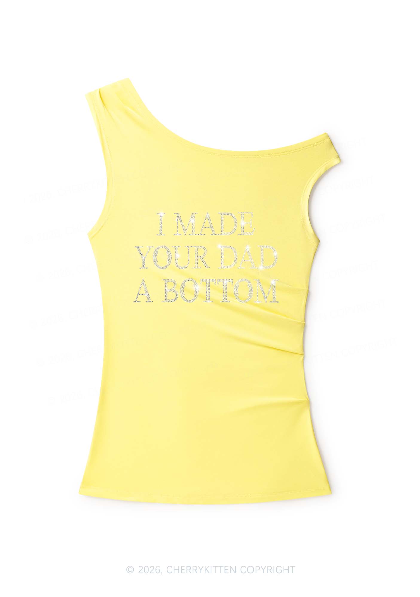 Rhinestone Made Your Dad A Bottom Pride Y2K Off Shoulder Tank Top Cherrykitten