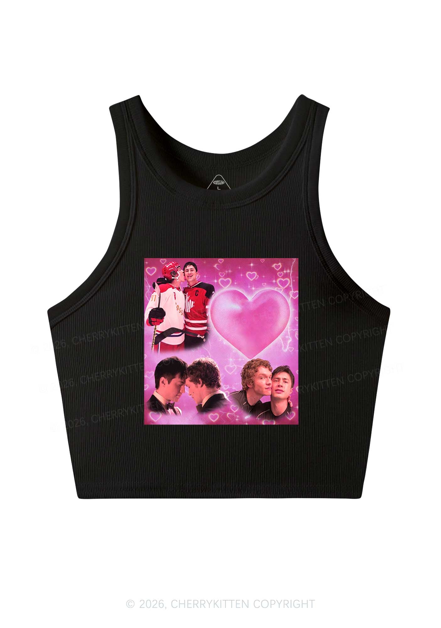 Pink Heart Portrait HR Y2K Crop Tank Top Cherrykitten
