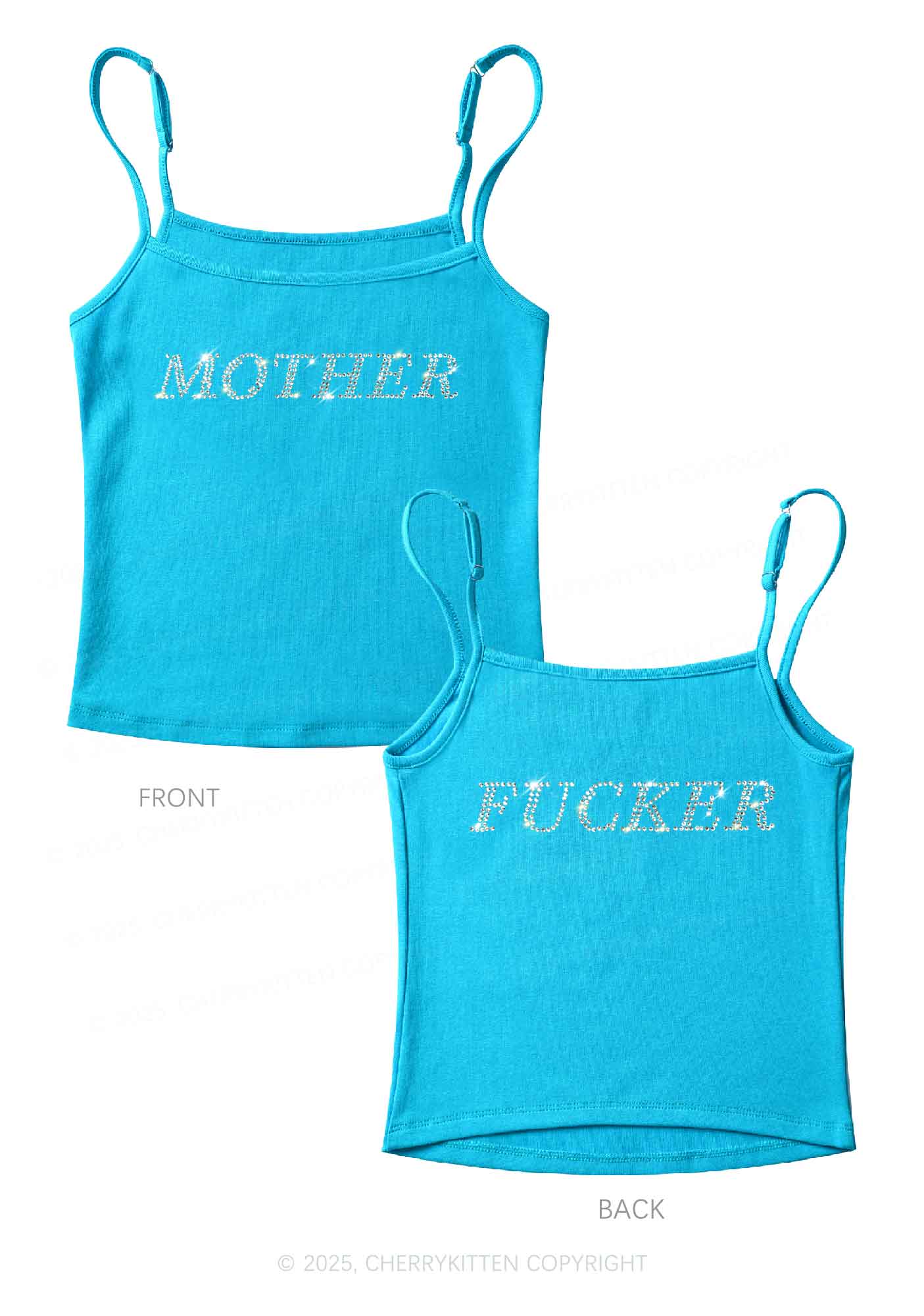 Rhinestone Motherfxcker Two Sides Y2K Spaghetti Strap Cami Cherrykitten