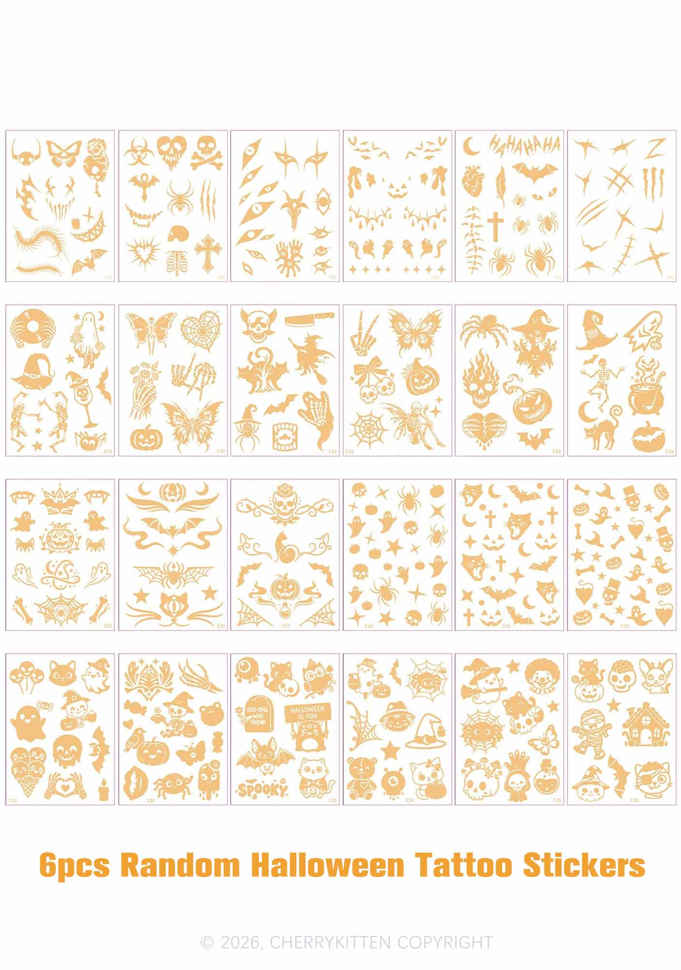 6pcs Random Halloween Stickers Y2K Temporary Tattoo Cherrykitten