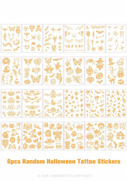 6pcs Random Halloween Stickers Y2K Temporary Tattoo Cherrykitten