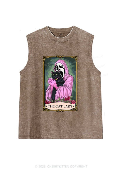 Halloween The Skull Cat Lady Y2K Washed Muscle Tank Cherrykitten