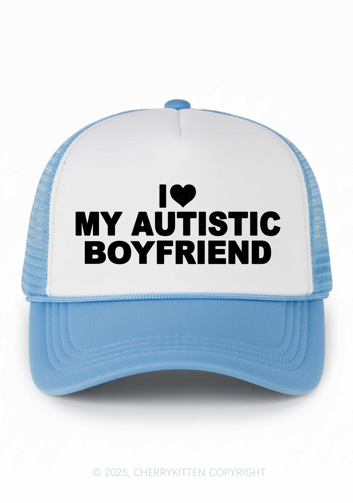 I Love My Autistic GF BF Valentine's Day Y2K Colorblock Trucker Hat Cherrykitten