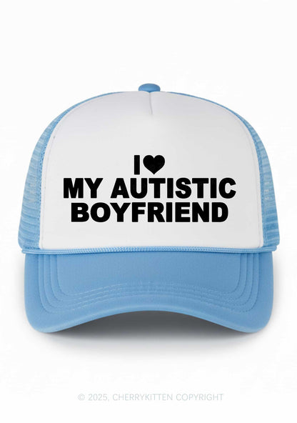 I Love My Autistic GF BF Valentine's Day Y2K Colorblock Trucker Hat Cherrykitten