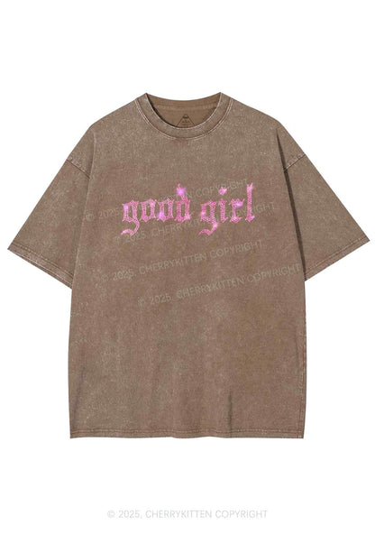 Rhinestone Good Girl Y2K Shirts Washed Tee Cherrykitten