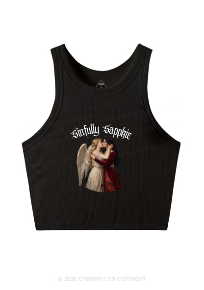 Sinfully Sapphic Pride Y2K Crop Tank Top Cherrykitten