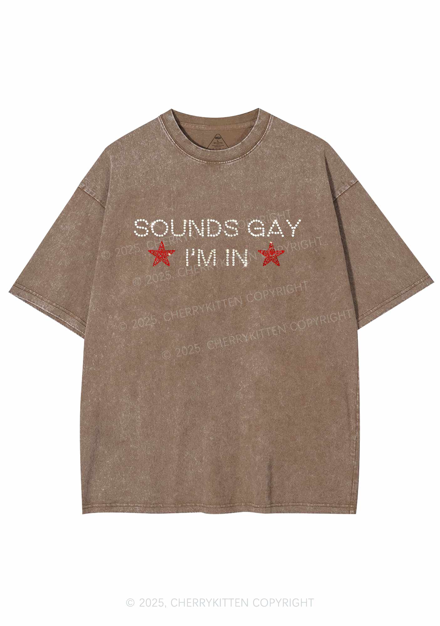 Rhinestone Sounds Gay Pride Y2K Shirts Washed Tee Cherrykitten