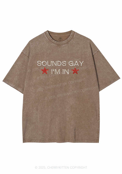 Rhinestone Sounds Gay Pride Y2K Shirts Washed Tee Cherrykitten