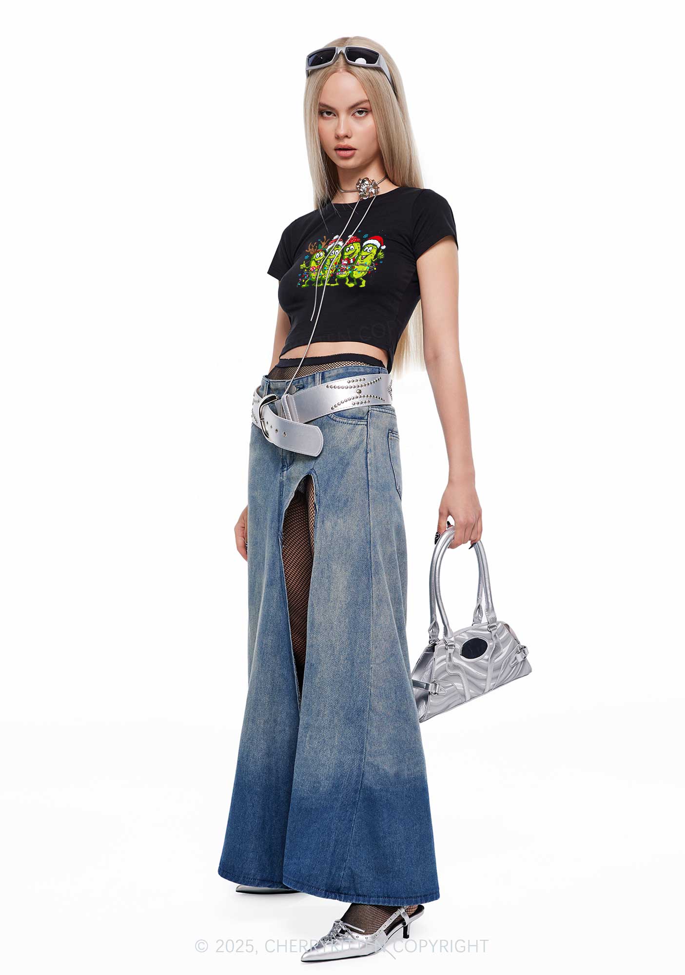 Christmas Cheerful Pickles Y2K Baby Tee Cherrykitten