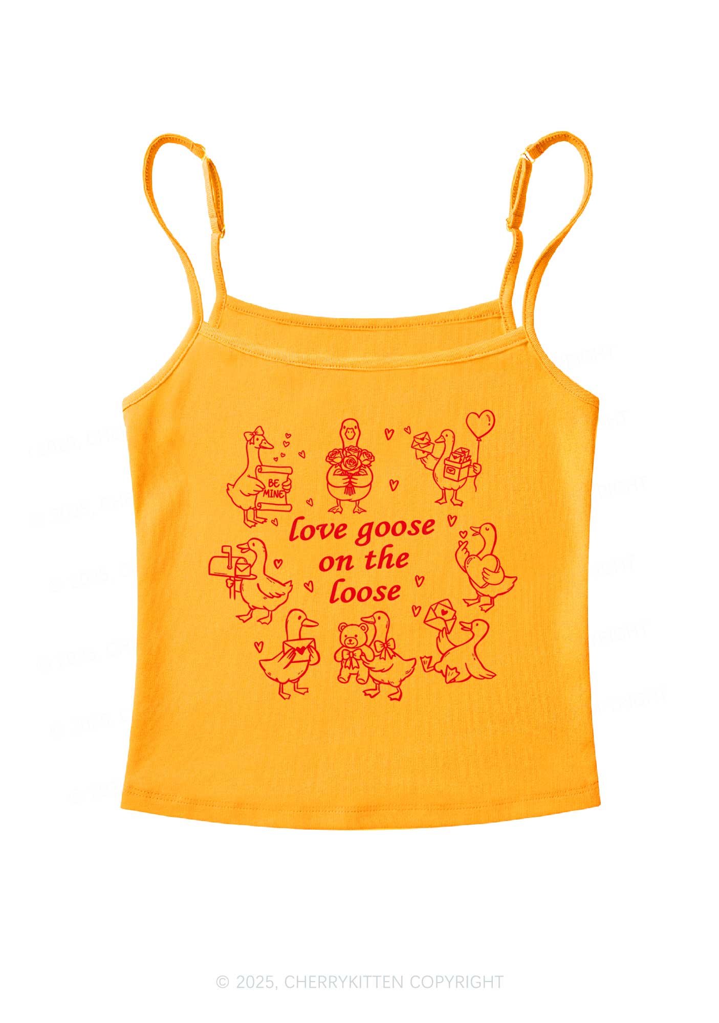 Love Goose On The Loose Valentine's Day Y2K Spaghetti Strap Cami Cherrykitten